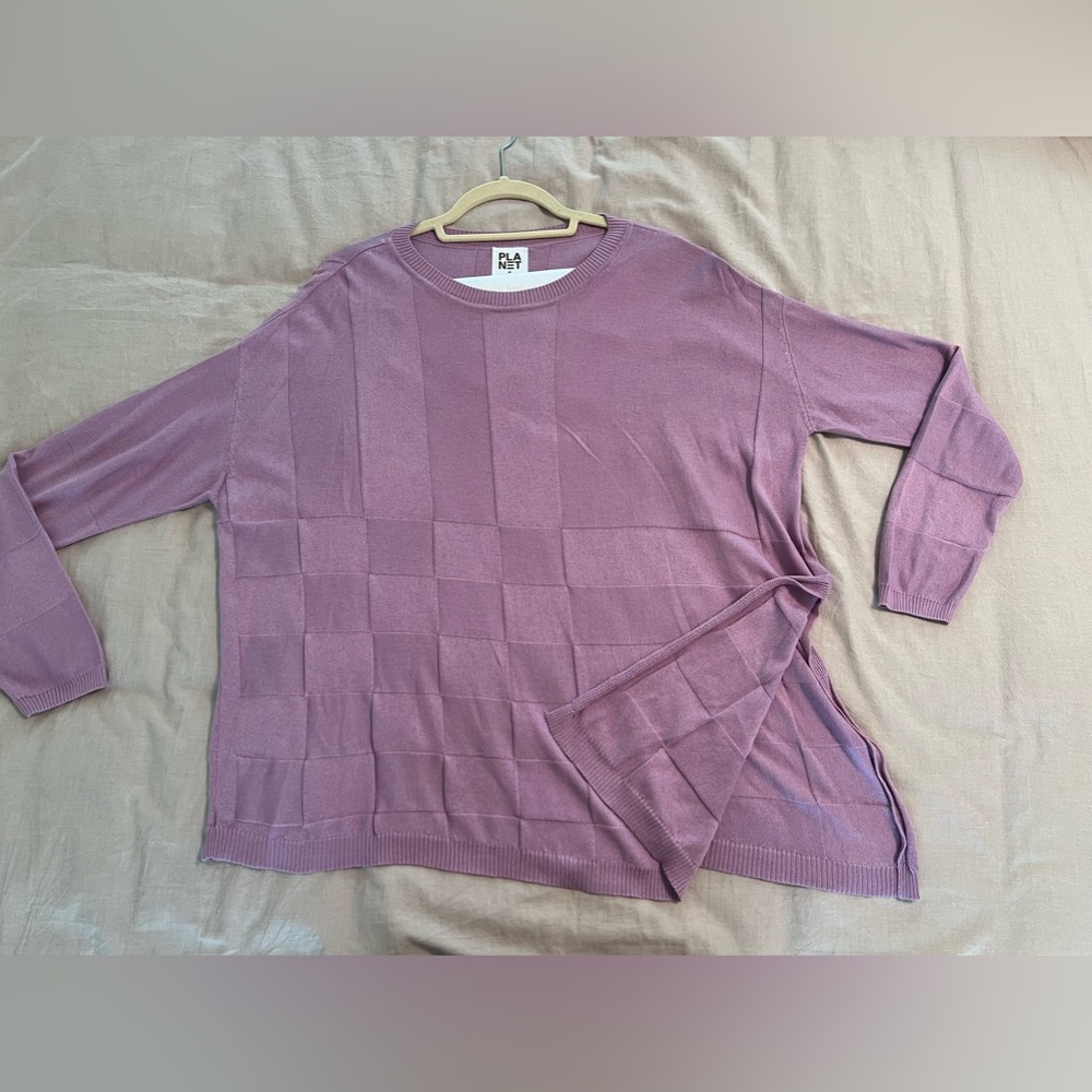 Beautiful pink Pima cotton Planet sweater. One size but fits like 2X
